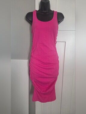 Sleeveless Ruched Tank Midi Dress in Bright Pink
